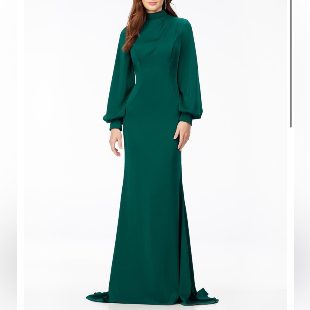 Ashley Lauren Emerald Green Long Sleeves High Neck Floor Length Gown - Reemoly